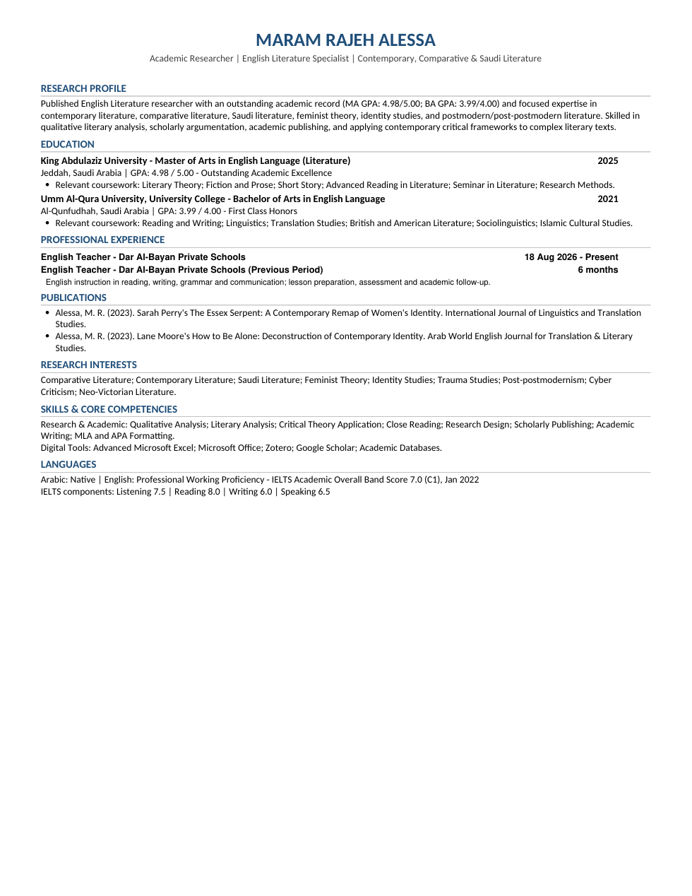 Curriculum Vitae — Maram Rajeh Alessa